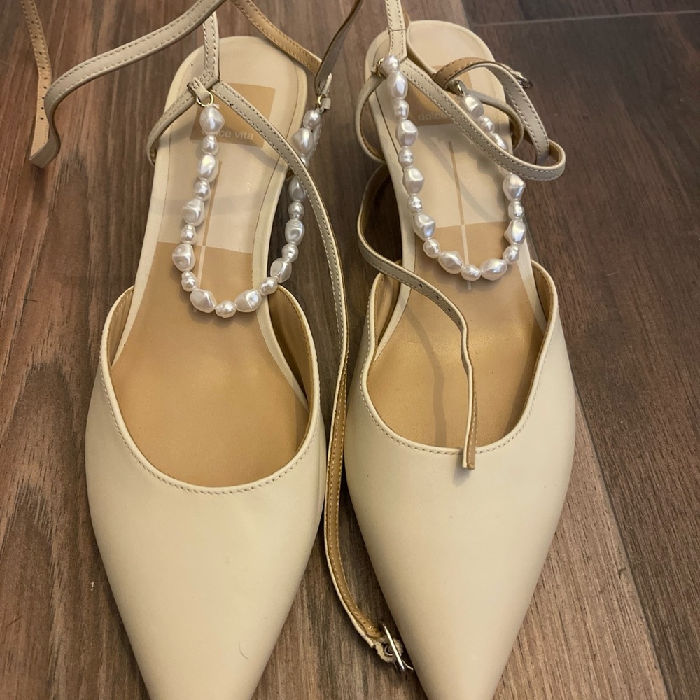 Dolce Vita Cream Pearl-Strap Pointed Slingbacks
